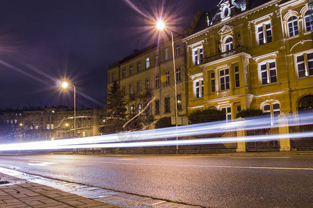 城市夜景车流波兰Wroclaw背景