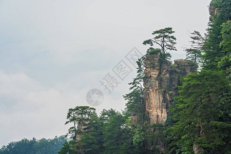 午后阳台在湖南省伍林源Wwlingyuan著名的旅游景点张家吉公园天津山石柱背景