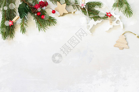圣诞节概念平坦的背景圣诞背景以及Herringbone和装饰您可自由图片