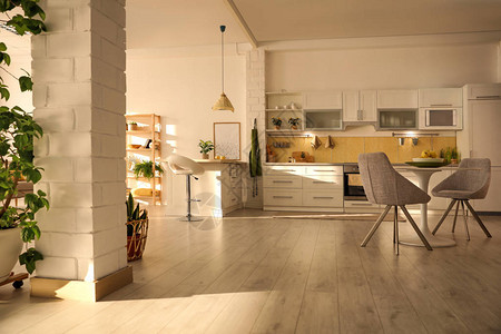 现代厨房内有时装白色家具图片