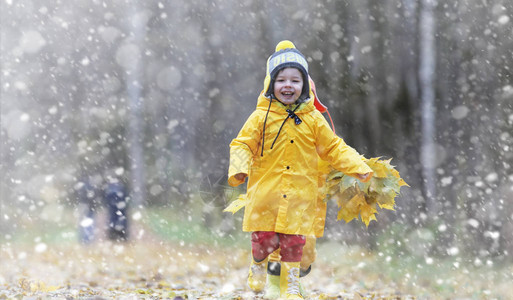 蹒跚学步的孩子们在秋天的公园里散步秋林初霜雪孩子们在公园背景图片