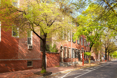 历史文化区美国宾夕法尼亚州费城老文化区传统砖房的背景