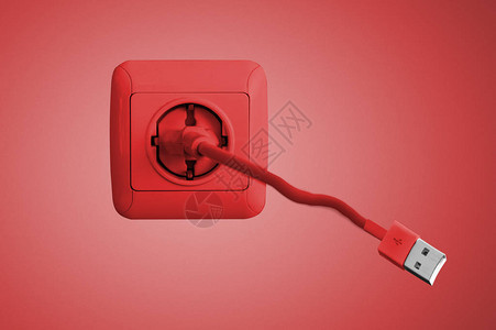 墙上的红色电源插座图片