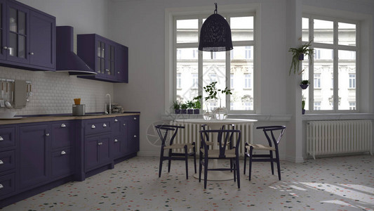 白色和紫色变形厨房图片
