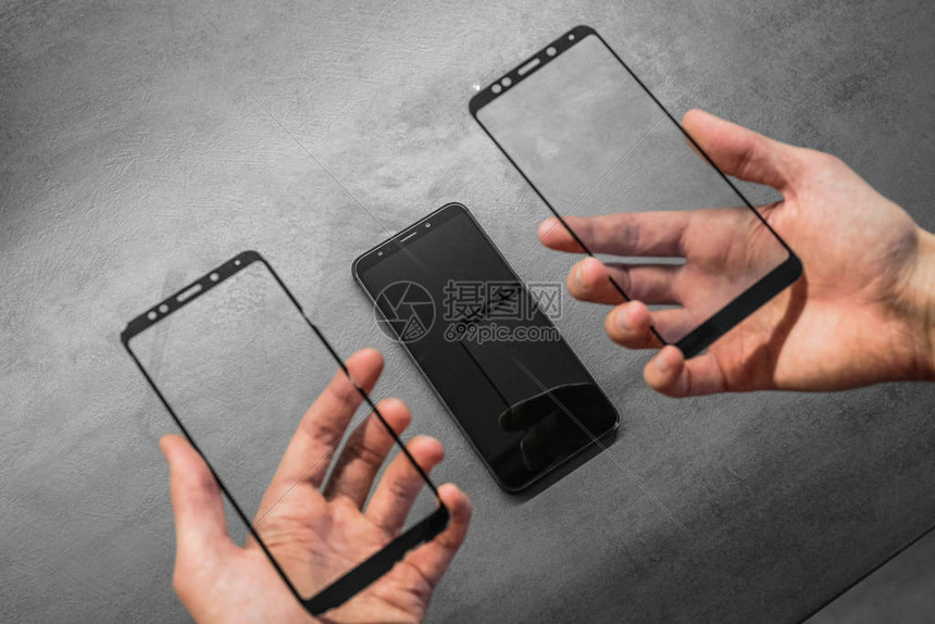 用新的玻璃更换破碎的玻璃智能手机显示屏损坏破碎的玻璃手机图片