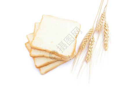 白色孤立背景早餐时切片软和粘黏的美味白面包图片
