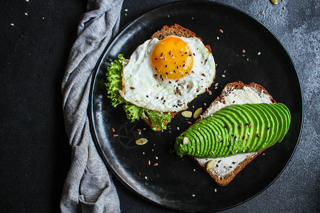 avocado三明治健康零食菜单概念食物背景顶视背景图片