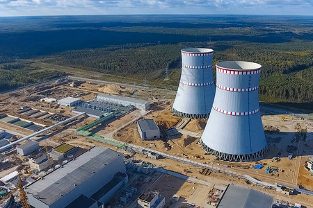 在建核电站的航测发电厂的安装和建造核电背景图片