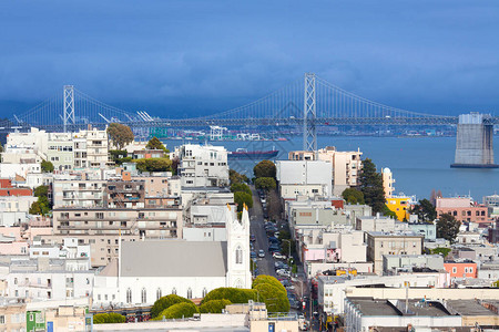 阳明滩大桥美国加利福尼亚州旧金山北部海滩区和SanFranciscooakl背景