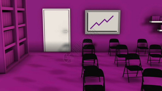 粉红色的会议厅内部配有椅子带图表的板书架和门商务研讨会或议室的图片