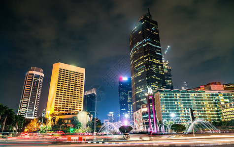 大唐盛世印度尼西亚首都雅加达的夜幕全天候ThightPanoramaofJ背景
