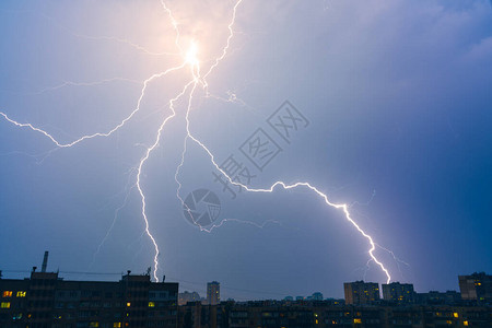 城市背景的暴风雨晚上夜幕降临图片