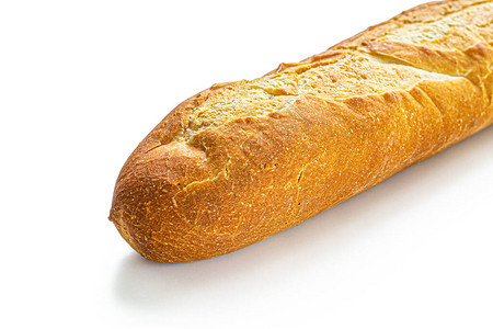白色背景的法国圆形面包刀和金脆皮壳孤立图片
