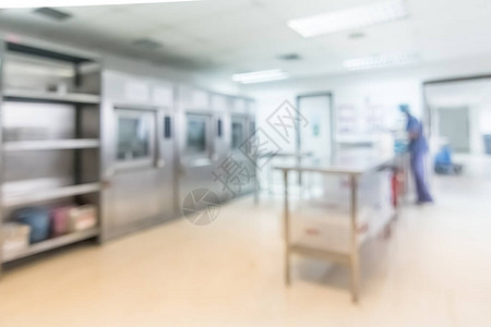 医疗模糊背景中央无菌供应部CSSD或医院卫生实验室洁净室与实验室背景图片