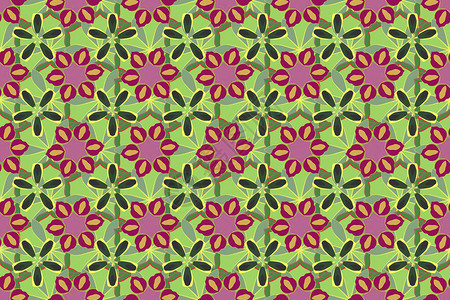 在绿色紫色和黄色颜的杂乱花卉样式光栅图优雅的时尚印花模板可爱的无图片