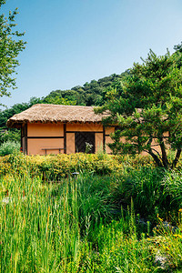 在韩国仁川Wolmi公园传统园区有绿林的韩国传图片