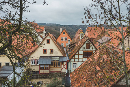 RothenburgobderTauber老城房屋的红瓦屋顶德国巴伐利亚弗兰肯大区米特尔弗兰肯背景图片
