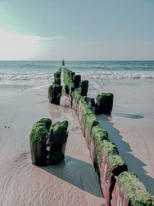 纽约洛克威海滩海洋景观全景海滩景观空荡的热带海滩和海景柔软的沙子图片