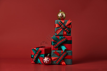 卡通圣诞树圣诞氛围装饰礼物盒背景