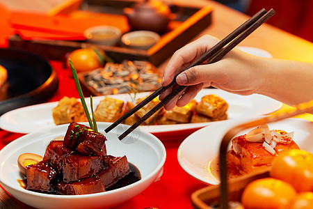 一家团圆新年美食年夜饭背景