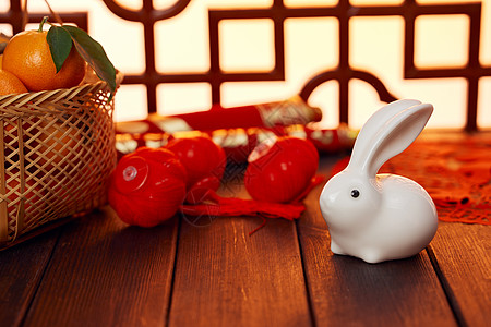 饰品摆件春节兔年喜庆摆件静物背景