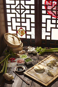 中式背景下的水饺图片