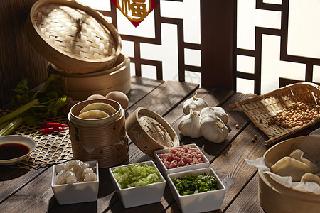 中式背景制作水饺图片