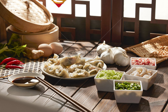 中式传统背景水饺美食图片
