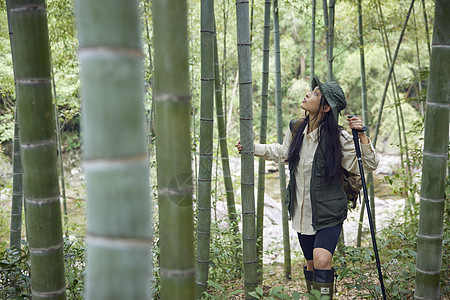 青年女性远足徒步背景图片