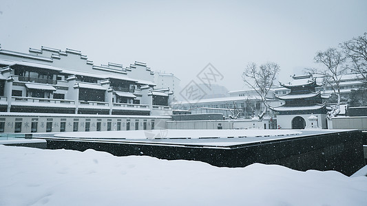 夫子庙徽派建筑南京古秦淮夫子庙景区大雪纷飞背景