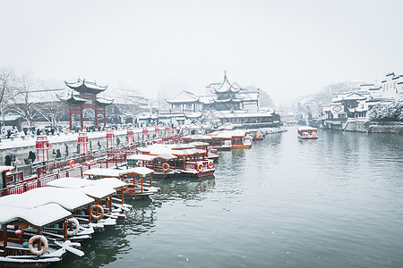 南京古秦淮夫子庙景区大雪纷飞高清图片