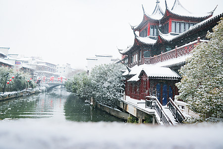 南京古秦淮夫子庙景区大雪纷飞图片