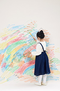 绘画小女孩可爱的小女孩墙上画画背景