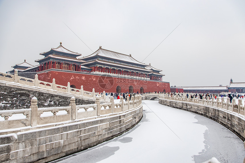 大雪中的北京故宫宫殿图片