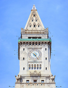 波士顿海关大楼钟特写在市中心背景图片