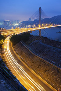 丽江夜景香港汀九桥与公路夜景背景