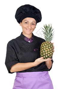 漂亮的厨艺女人菠萝与图片
