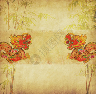 竹树设计与手工纸质感背景图片