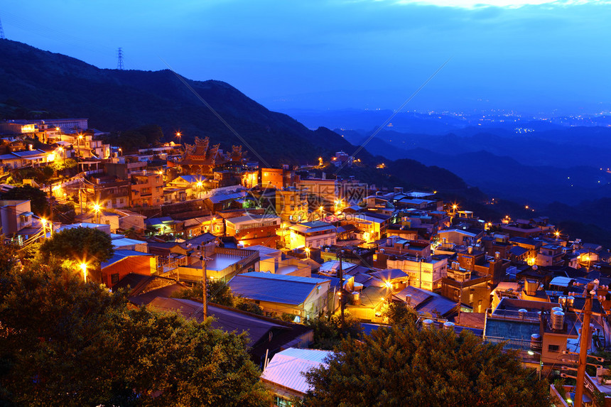 九份村夜景图片