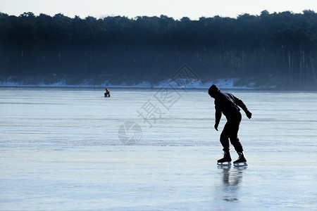 在结冰的湖面上滑冰图片