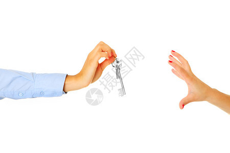 两只手交出白色共享钥匙背景图片