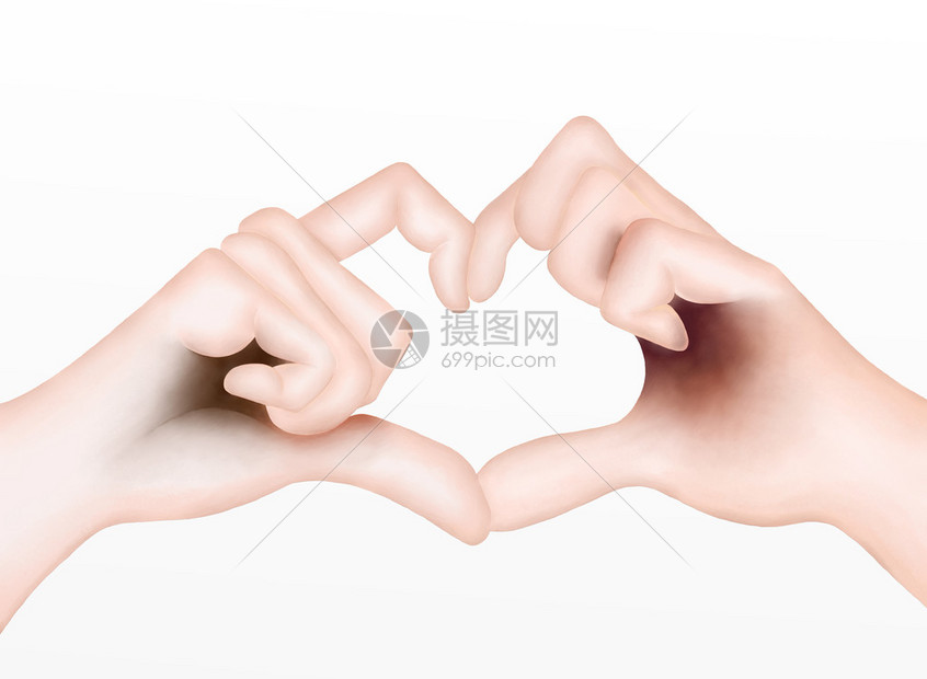 手绘爱人展示身体语言用于手心传递爱情信号图片