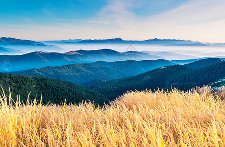 阳光灿烂的一天在山地风景中图片