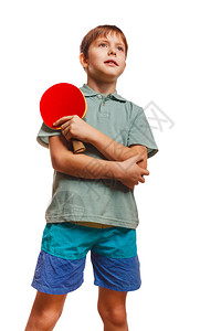 打桌球的乒乓球人打网球金发男孩背手白种背景背景图片