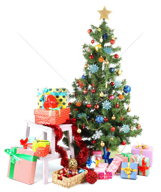 装饰圣诞树的圣礼物图片