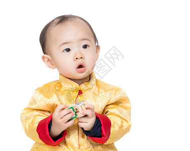 传统服装扮玩耍具区中华男婴在白色图片