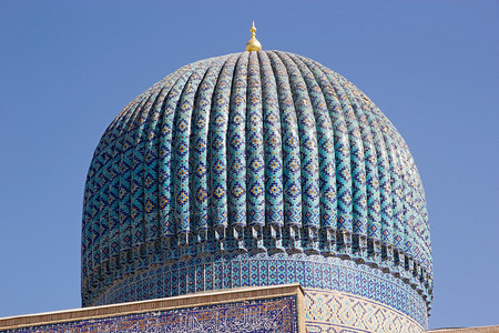乌兹别克斯坦撒马尔罕阿米尔铁木尔陵墓圆顶的细节图片