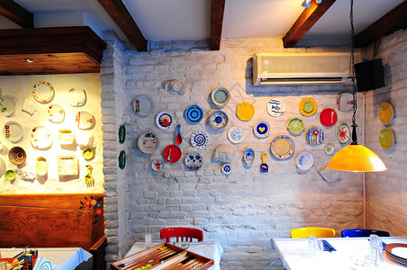 希腊科孚岛餐厅内部希腊小酒馆概念背景