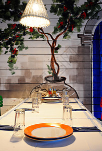 福窗花餐厅内部希腊小酒馆概念背景