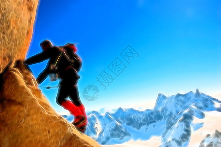 男登山者攀岩运图片